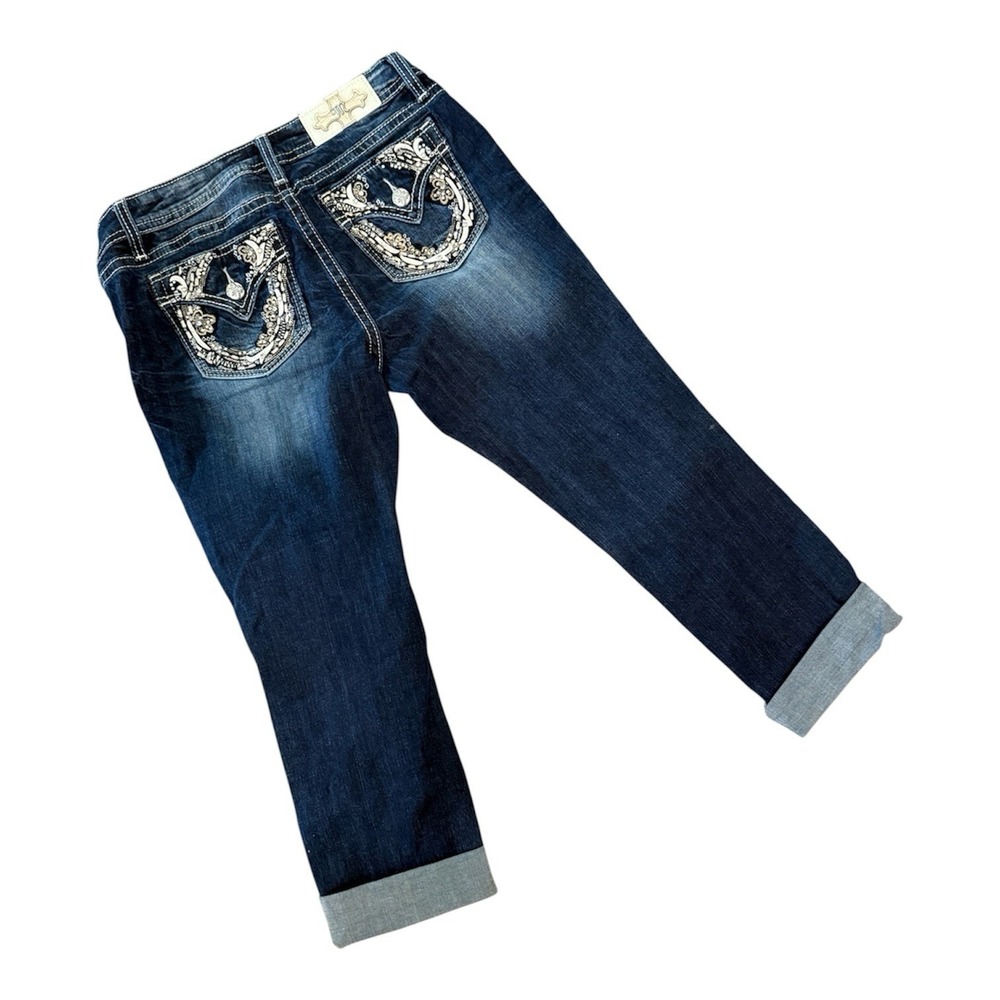 Miss ME Easy Capri Denim Blue Jeans Womens Size 30x25 Fits Embroidered (43) - Picture 2 of 9